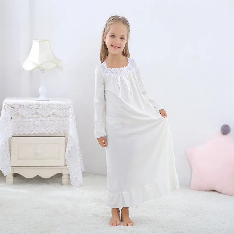 Детская Пижама Vestido одежда для девочек с длинным рукавом из чистого хлопка ночная