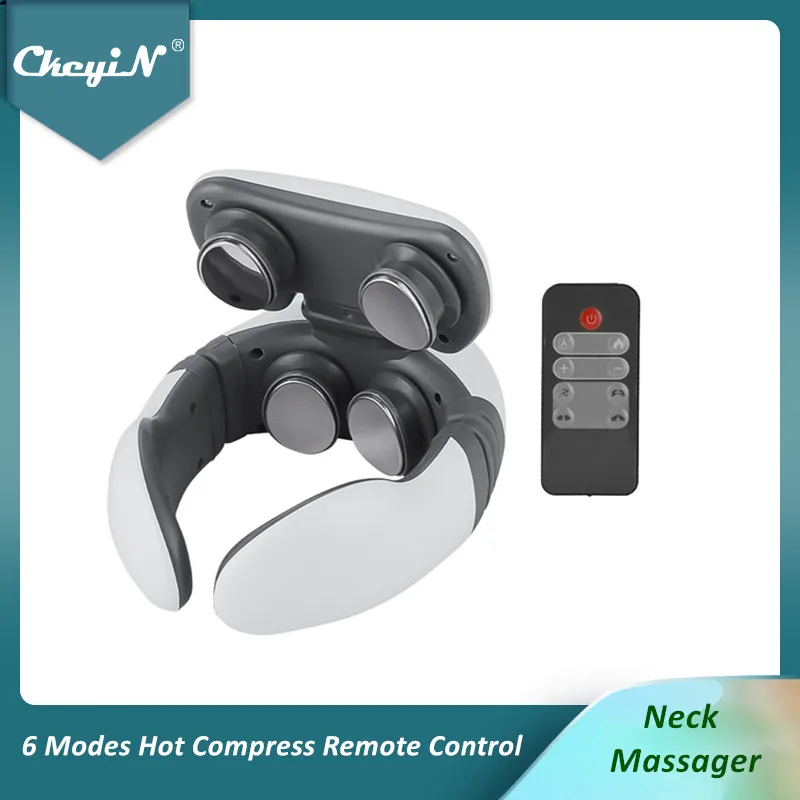 CkeyiN Electric Neck Massager Wireless 4D Cervical Massage Tool Hot Compress Remote Control Intelligent Physiotherapy Massager