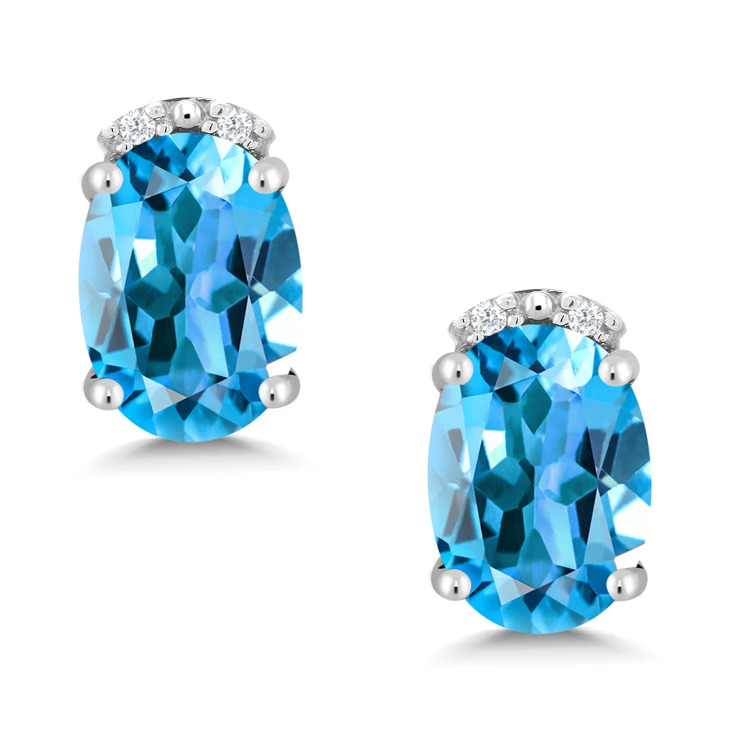 Серьги гвоздики GemStoneKing 1 73 карат Овальные натуральный голубой топаз белый