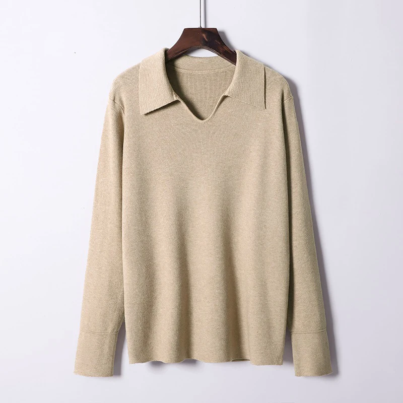 Свитер женский осенне-зимний с отложным воротником и длинным рукавом | Женская