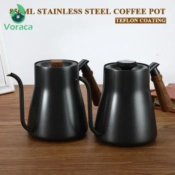 

Stainless Steel Teflon Coating Coffee Pot Kettle 850ml Gooseneck Moka Maker with Thermometer Wooden Handle for Coffeeware Tools