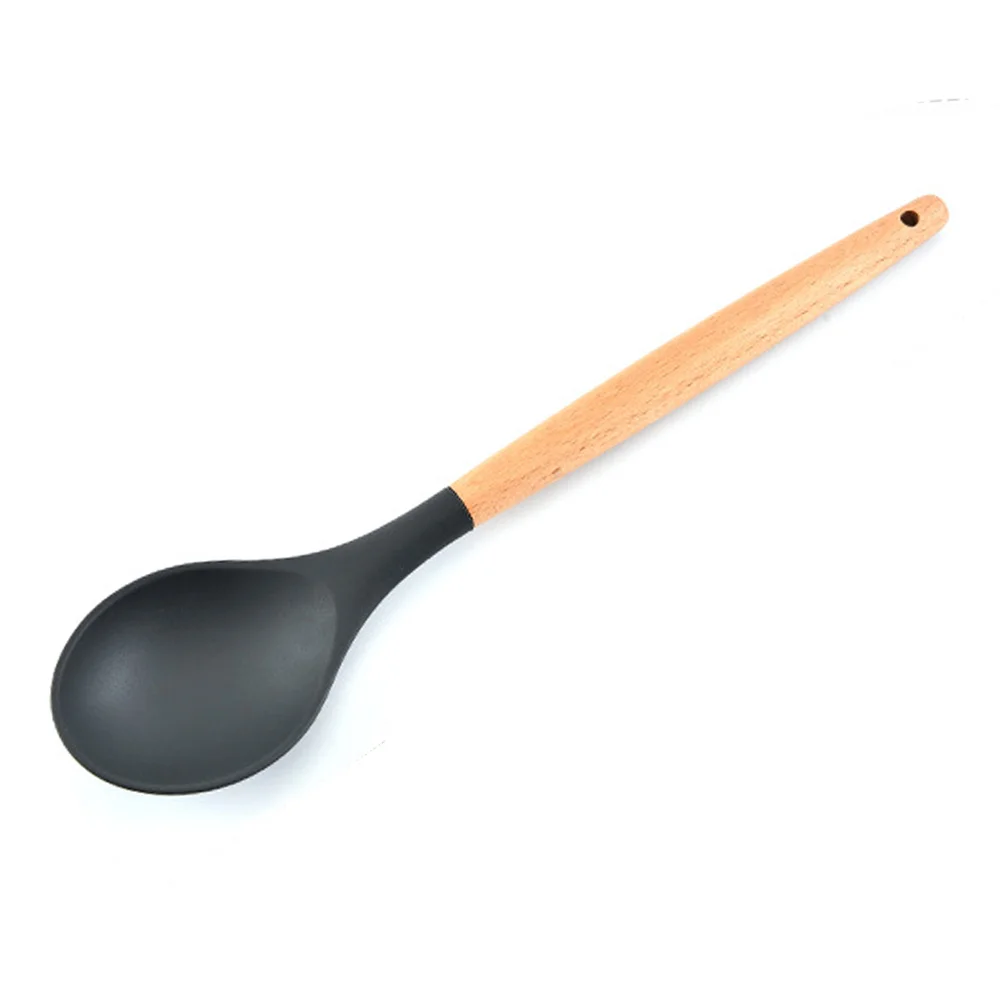 round spoon Набор кухонных принадлежностей для приготовления пищи, силиконовые многофункциональные простые Семейные кухонные принадлежности из бука - Цвет: round spoon