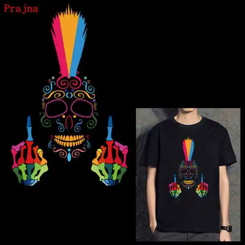 

Prajna Colorful Skull Patches Iron On Transfers Vinyl Heat Transfer Thermal Stickers Ironing Patches For Clothing T-shirts DIY