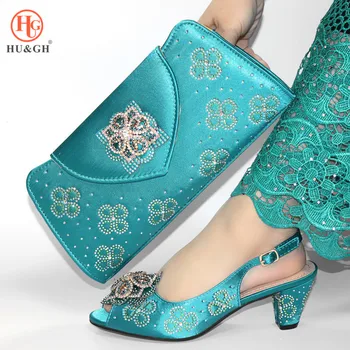 

2020 Green Color African Women Shoes And Bag Set Luxury Lady Wedding Sandals With High Heel Italy Lady Shoes Matching a nice Bag