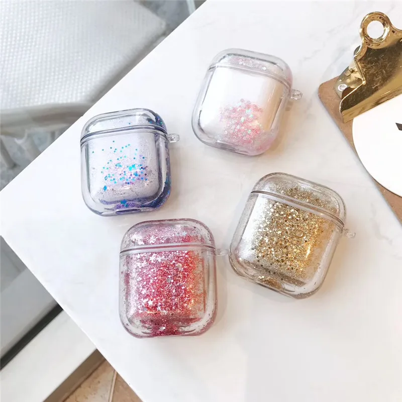 

Transparent Glitter Cute Love Heart Sequins Powder Liquid For Airpods Wireless Bluetooth Earphone Case For Airpods Protect Cover