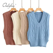 Ordifree/ осенний шерстяной свитер, жилет, Женский вязаный жилет с v-образным вырезом, Женские повседневные топы на бретелях, без рукавов, перекрестная вязка, пуловеры
