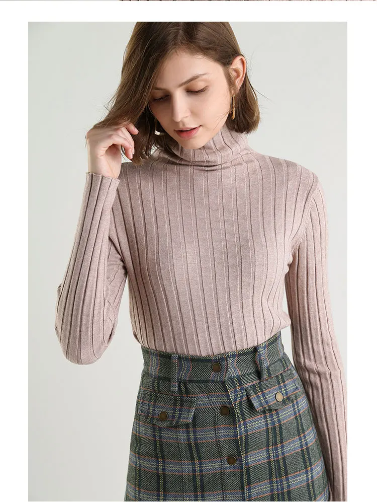 Женский жаккардовый свитер GCAROL, стрейчевый свитер в полоску с хомутом в стиле минимализма, трикотажный свитер для офиса, теплый яркий джемпер с содержанием шерсти 30% для осени и зимы