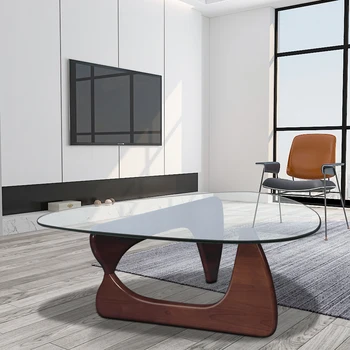 

Triangle Coffee Table Living Room Furniture Glass Top Walnut Base Home Furniture USA Delivery Dropshipping