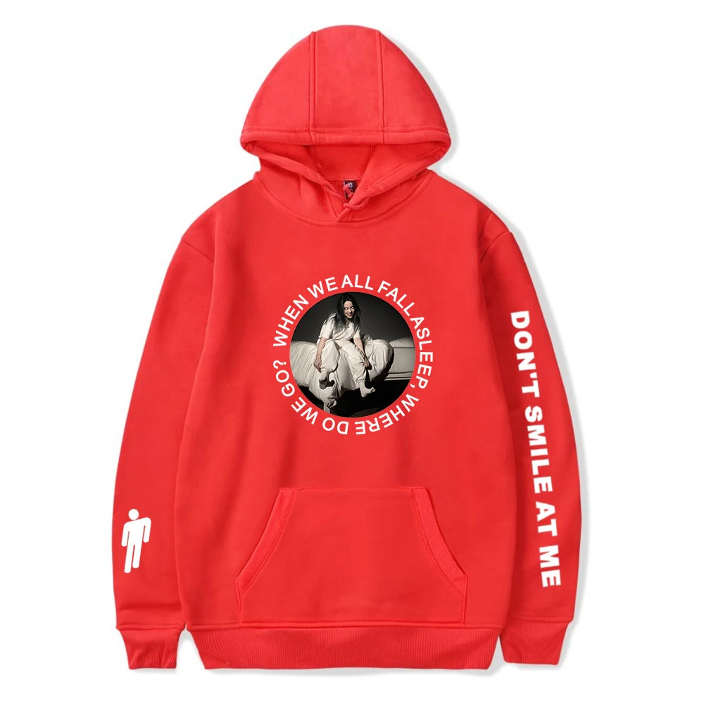 Billie eilish hoodie Pullover Oversized Hoodie Streetwear Sweatshirts Hoodies Women/Men Hoodies Casual hip hop Long Hoodies - Цвет: red-4