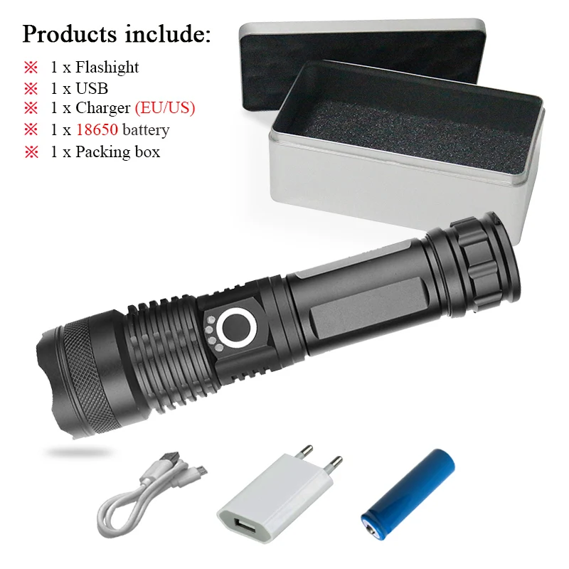 XLamp cree xhp50 most powerful led flashlight torch usb 18650 or 26650 rechargeable led flashlights portable tactical hand lamp - Испускаемый цвет: B-BOX