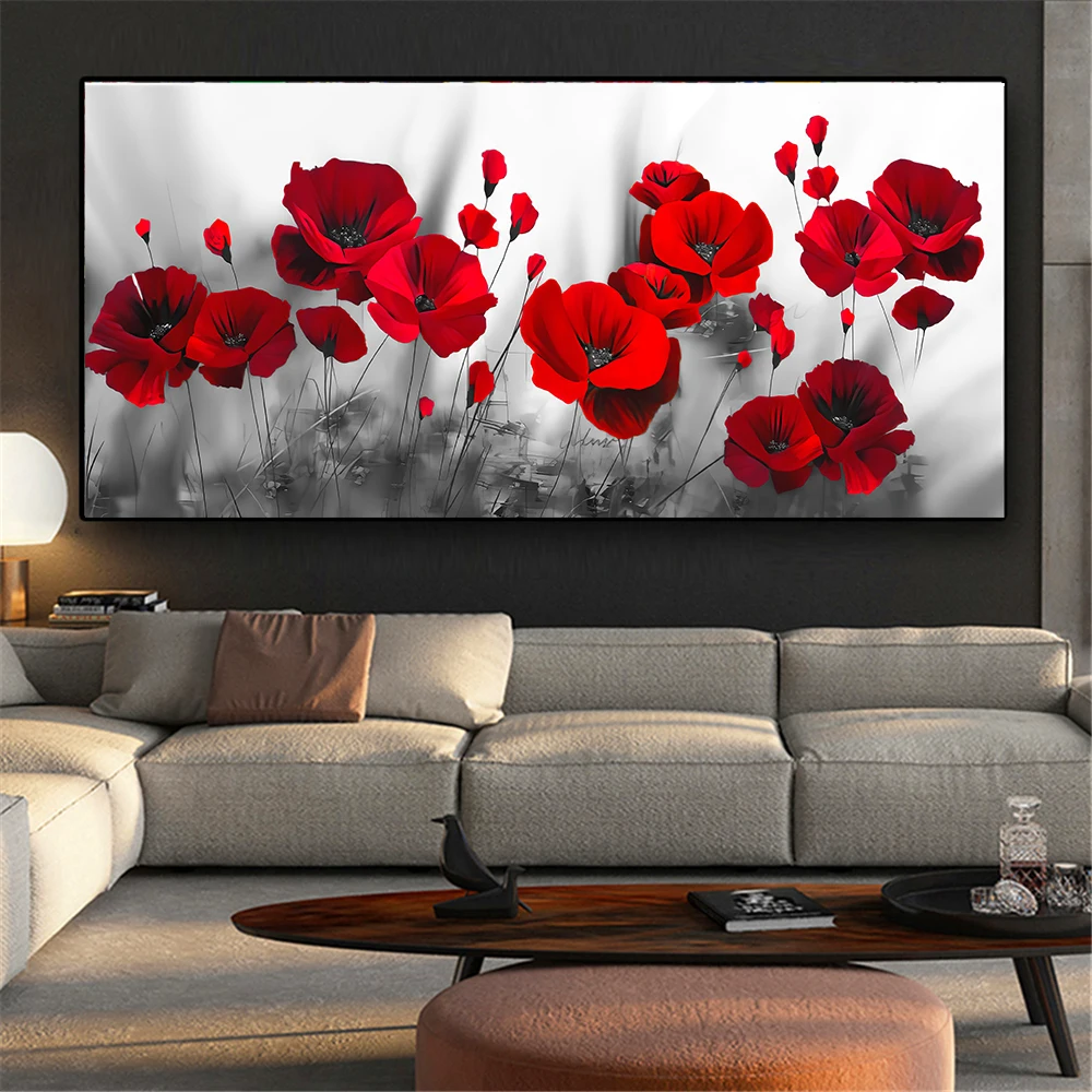 Modern Red Flower Canvas Painting On Wall Art Posters Prints Red Flower