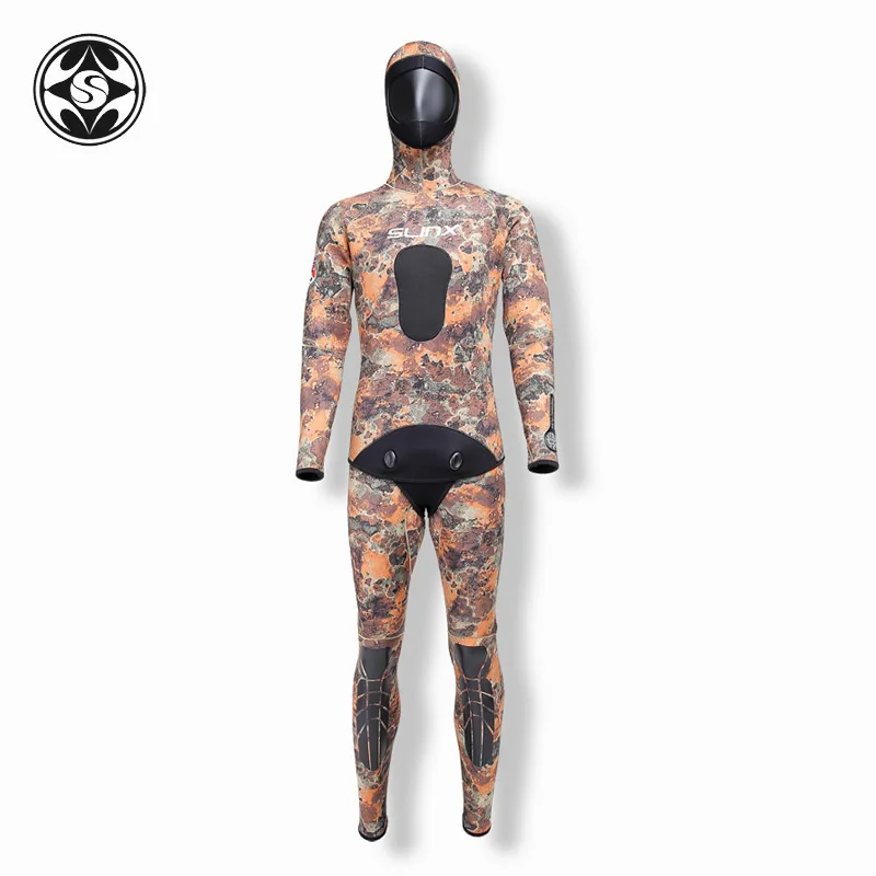 SLINX, 2 шт., камуфляжный, с капюшоном, 3 мм, неопреновый гидрокостюм, комплект, без рукавов, костюм для подводного плавания+ куртка, сохраняет тепло, для подводной охоты, мокрого костюма
