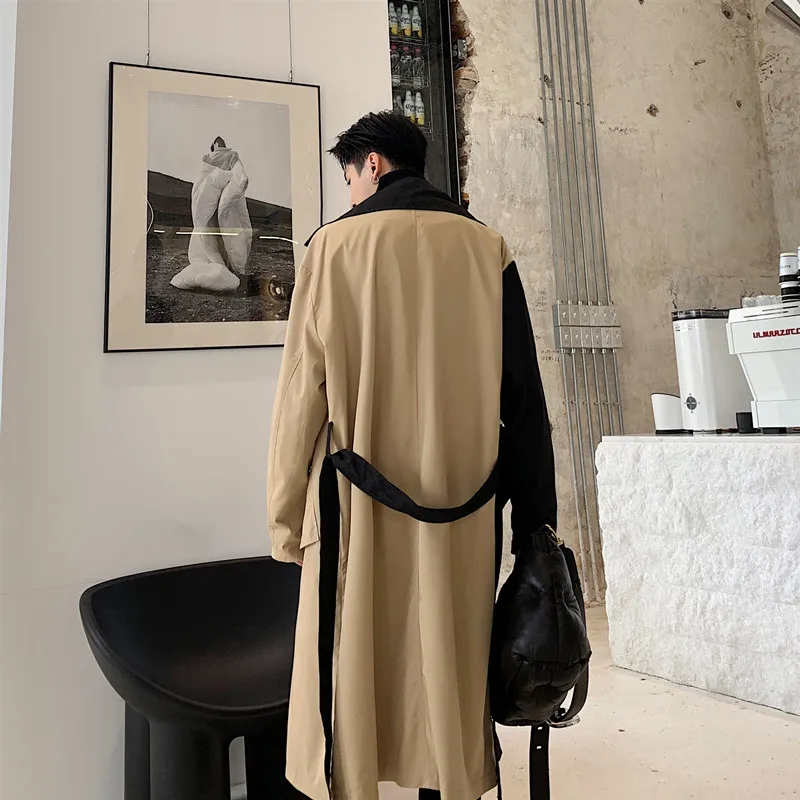 S-6XL! Модная Длинная ветровка для мужчин, супердлинное тонкое пальто до колена, весеннее и осеннее пальто