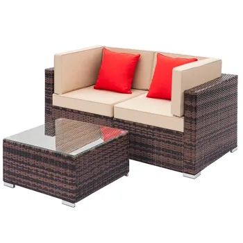 

Concise Fashion Rattan Sofa Furniture Set 2pcs Corner Sofas 1 Pcs Coffee Table Sofa Set For Livingroom Outdoor Brown Gradient