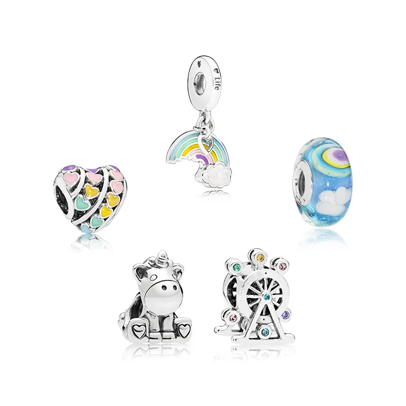 

Happiness Fairy Tale Gift Set Rainbow Pendant Ferris Wheel Unicorn 925 Silver String Decoration DIY Bracelets Lovers' Day Gift