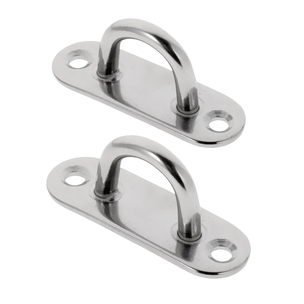 2pcs 304 Stainless Steel Oblong Pad Eye Plate Eye Hook for Marine Boat 44mm