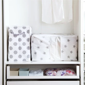

New Foldable Storage Bag for Clothes Blanket Quilt Pillow Sweater Closet Organizer Non-woven Fabric Pouche Portable Bag 2 Handle