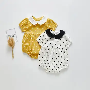 

2020 Summer Baby Kids Dot Rompers Short Sleeve Infant Toddler Yellow White Color Clothes