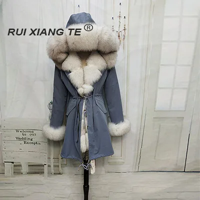 picture color E RuiXiangTe брендовый трендовый натуральный мех для женщин, натуральный парка с мехом лисы с капюшоном, бобёр мех с манжетами, длинное зимнее пальто внутри подкладка снимает - Цвет: picture color E