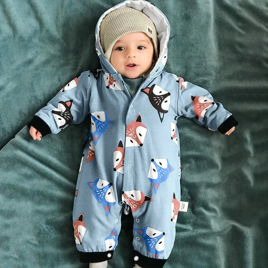 Newborn Kid Toddler Baby Girls Cartoon Print Autumn Hoodie Lovely Cotton Animal Romper Jumpsuit Comfortable Infant Kids Clothing