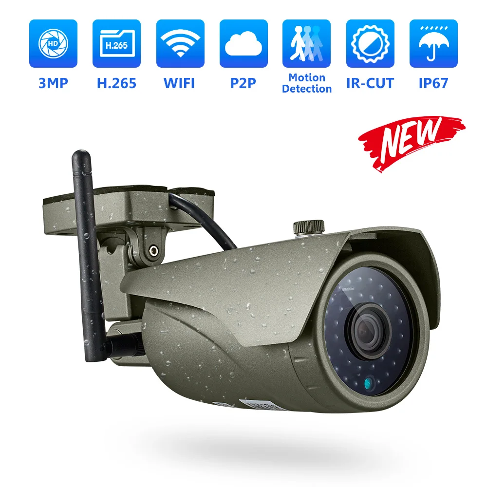 FUERS WIFI IP камера FHD 3MP CCTV H.265 P2P IP67 водонепроницаемая наружная внутренняя