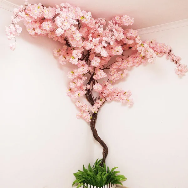 Artificial Cherry Tree Vine Fake Cherry Blossom Flower Branch Sakura Tree Stem For Event Wedding