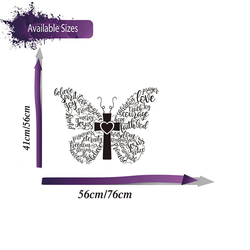 Large Christian Butterfly Words Wall Sticker Bedroom Living Room Bible Verse Quote Animal Wall Decal Kitchen Vinyl Home Decor (1)
