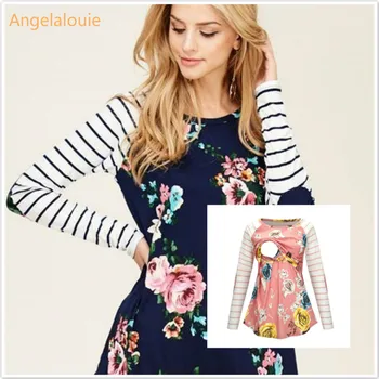 

Nursing Clothes Maternity Top Striped Breastfeeding Tee Shirt Women's Pregnancy Tops Casual Ruched Side-Shirred Ropa Embaraza