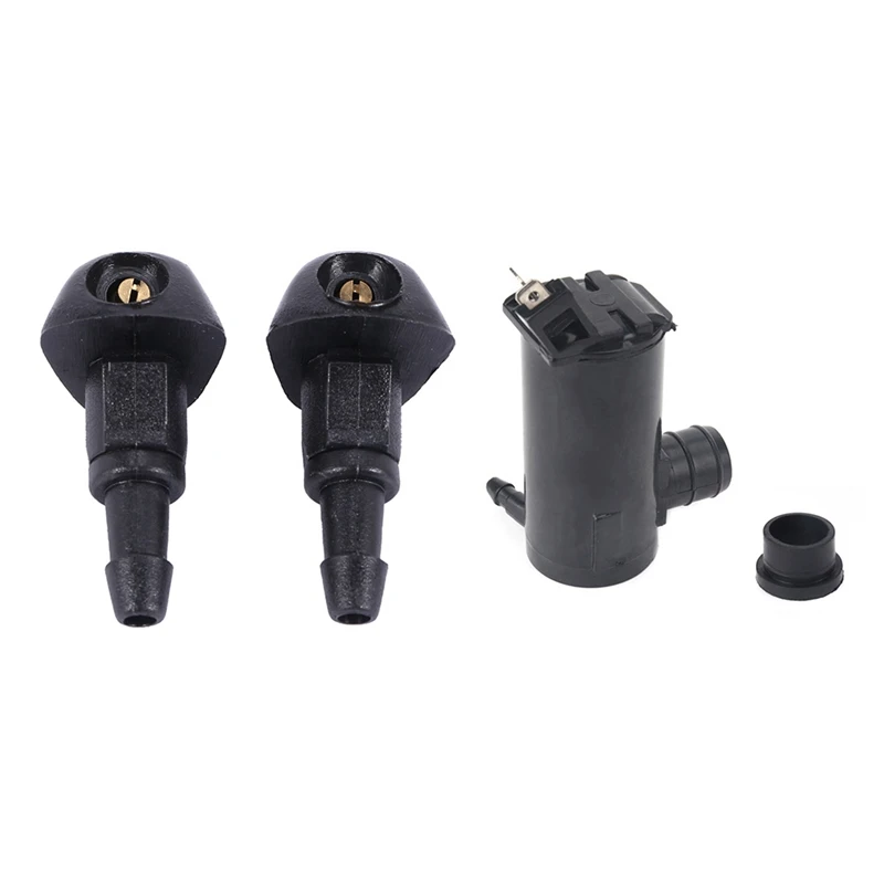 2 Pcs Front Windshield Washer Nozzel & 1 Pcs Windshield Washer Pump