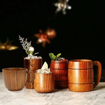 

Wooden Tea Cups Jujube Wood Mug Handmade Barrel Juice Beer Cup Durable Travel FAS6