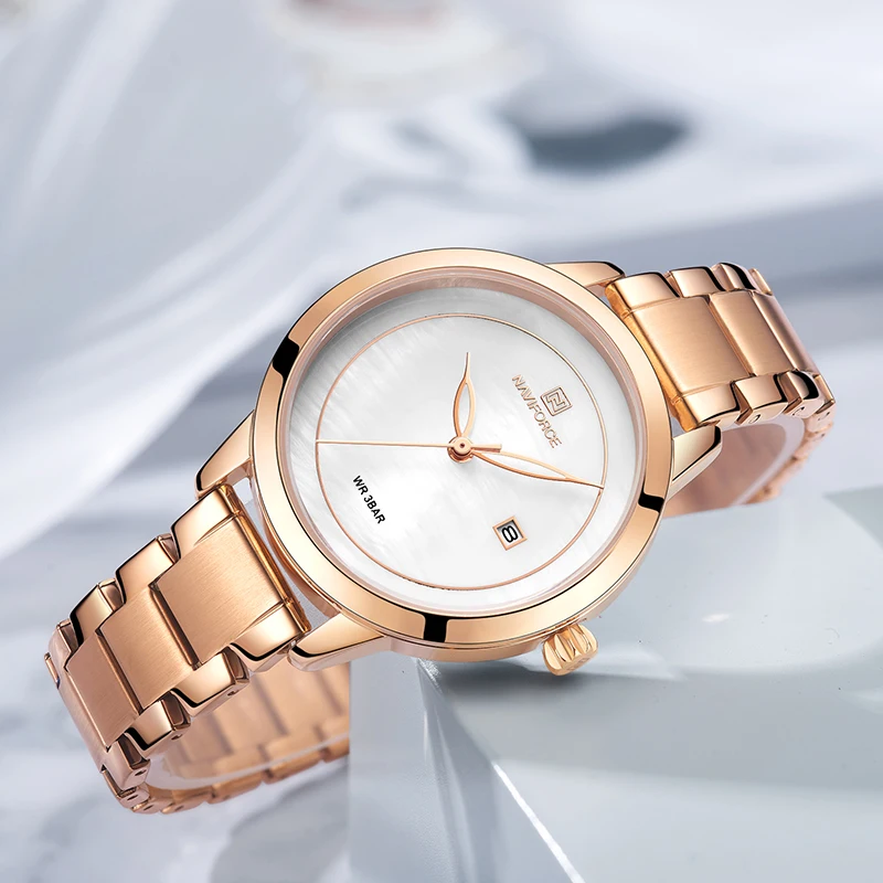 Baratos Marca de lujo NAVIFORCE relojes de oro rosa para mujer relojes de pulsera de cuarzo relojes de pulsera de moda para damas reloj femenino 2019