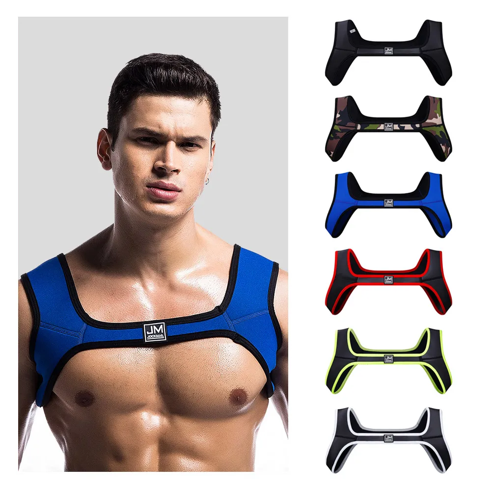 JOCKMAIL-arnés de neopreno de entrenamiento para hombre, correas de hombro deportivas, equipo de protección para ejercicio muscular, camiseta sin mangas Sexy, ropa para gais