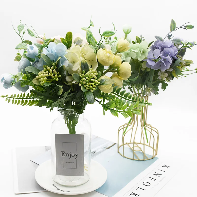 

10 Букет Моделирование Букет скандинавские гортензии маленькие бутоны держащие цветы сделай сам Шелковый Искусственный цветок рождественские украшения для дома и свадьбы