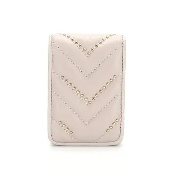 

Women Genuine Leather Mini Lipstick Pocket Rivets Studded Makeup Bag with Mirror