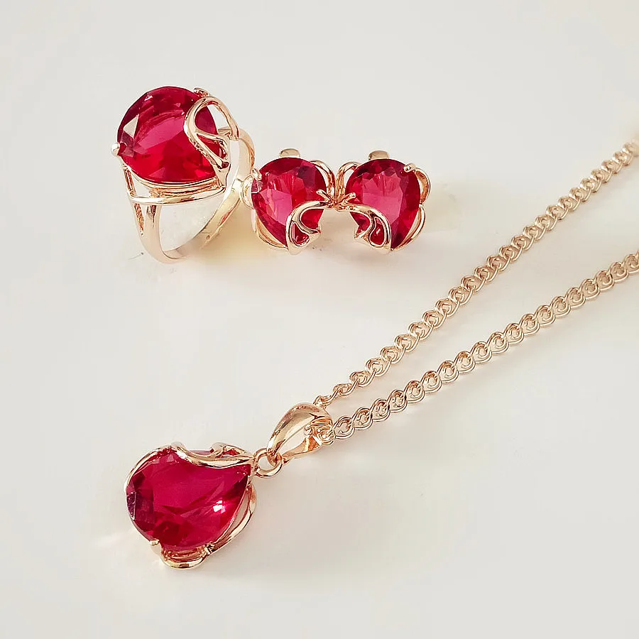 Ожерелье + серьги кольцо с красным фианитом|Ювелирные наборы| |