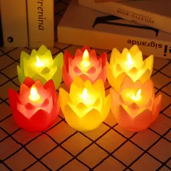 

4pcs LED Lotus Lights Simulated Rocking Candle Lamp Buddha Lotus Candles Wishing Light (Random Color)