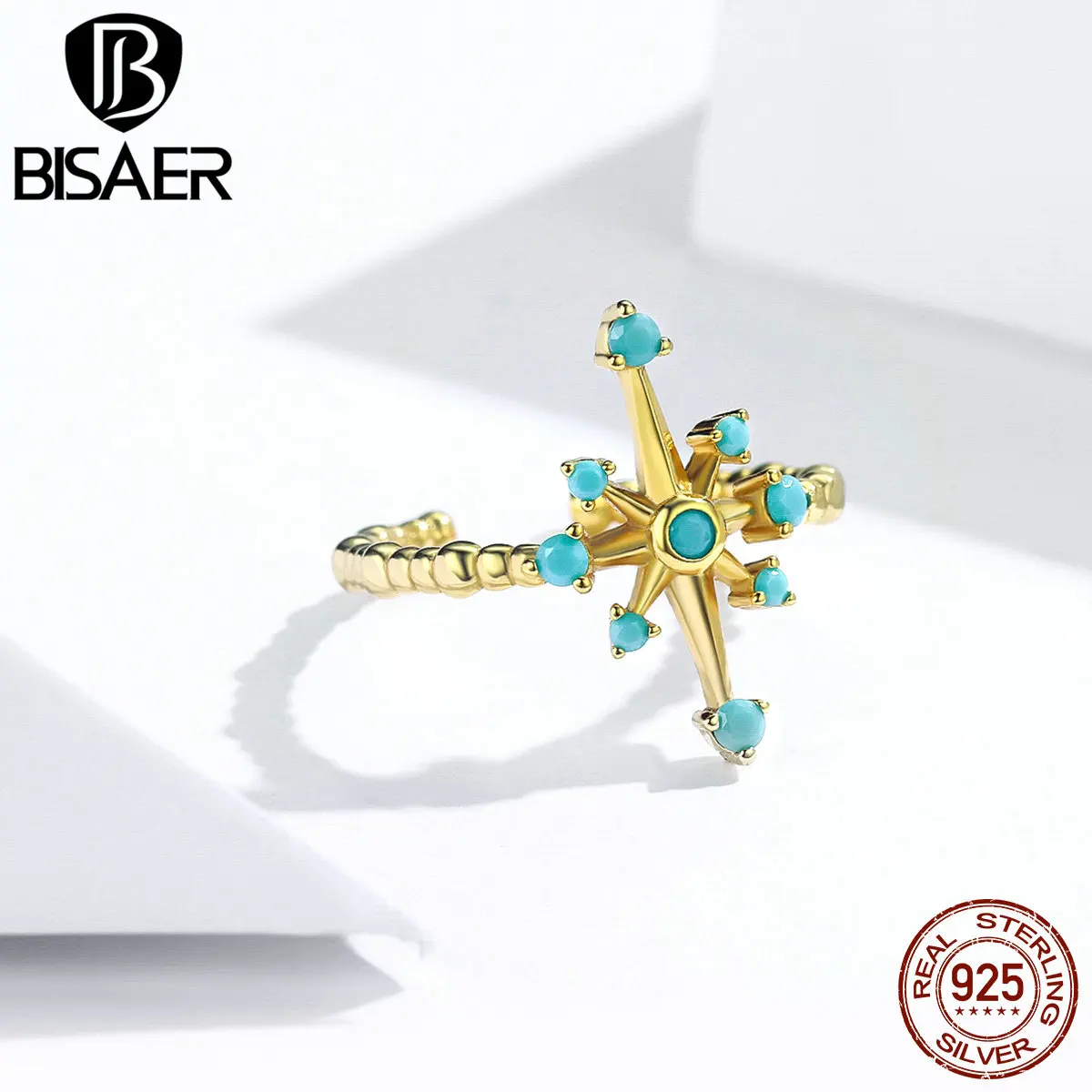 Винтаж BISAER 925 пробы серебряные кольца с геометрическим дизайном для Для женщин Anel Гипербола Стили Роскошные Серебряные ювелирные изделия ECR548