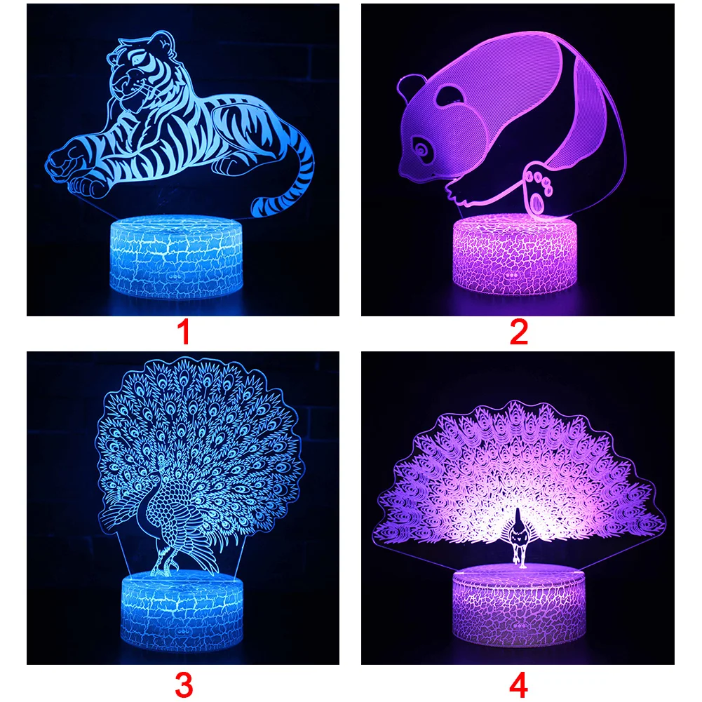 Multifunctional Dimmable Animal Color Changing Bedroom Stand 3D USB Powered Home Decorative Remote Control Gift Night Light