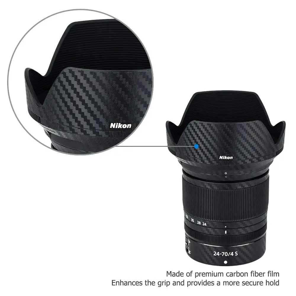 Anti-Scratch Camera lens Sticker Protector Carbon Fiber Film Kit for Nikon Nikkor Z 24-70mm f/4 S lens and HB-85 lens hood