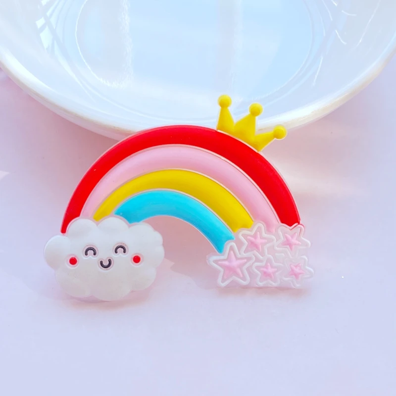 Ornament Crafts 10pcs Cute Transparent Cartoon Rainbow Series PVC Flexible Glue Flat Back DIY Scrapbook Embellishment Phone Craft Decoration