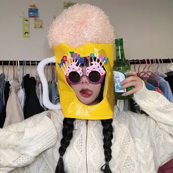 

Creative Rice Beer Cup Hat Cosplay Party Plush Toy Photo Props Fancy Drama Role Play Headwear