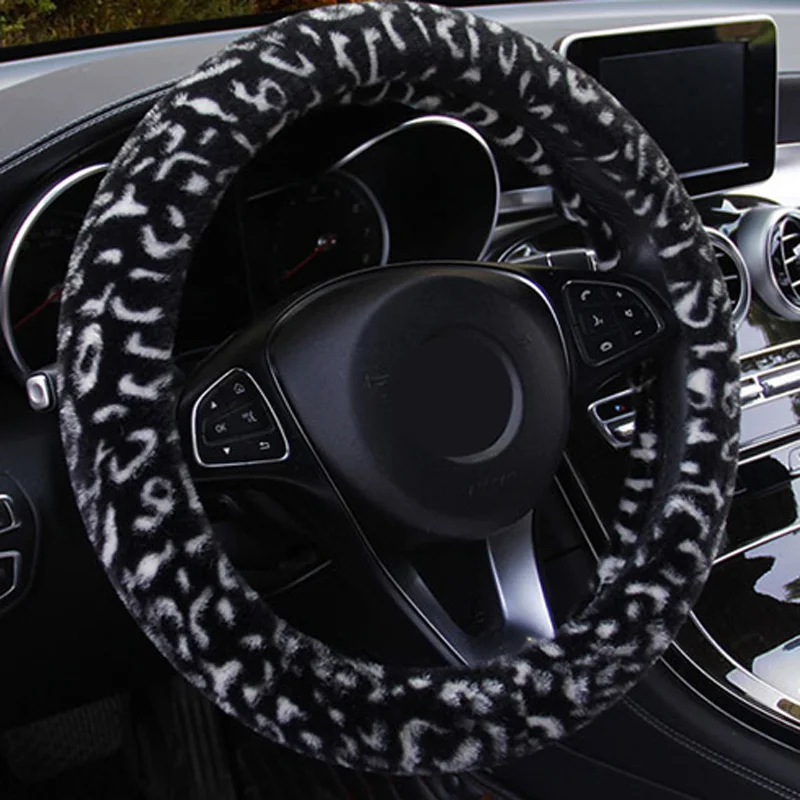 Модный Леопардовый принт зимний чехол рулевого колеса автомобиля для 37-38 см рулевое колесо универсальные автомобильные аксессуары удобные