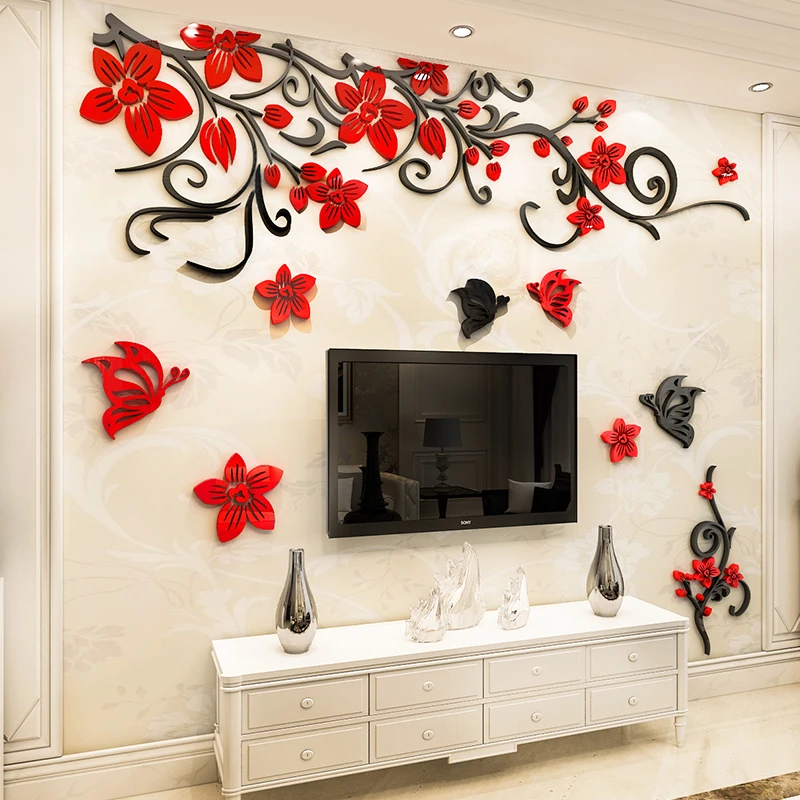 Flower Vine Acrylic 3d Mirror Wall Stickers Living Room Sofa Tv Background  Wall Bedroom Bedside Decoration Pegatinas De Pared - Wall Stickers -  AliExpress