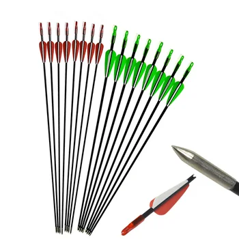 

12 PCS 31" Archery 6mm Fiberglass Shaft Arrow Nock Target Points Arrowheads Recurve Compound Bow For Oudoor Shooting Hunting