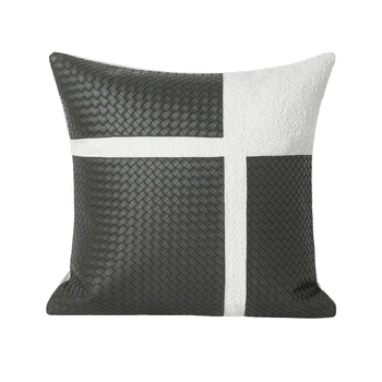 Bouclé and Hand Woven Imitation Leather Cushion 6