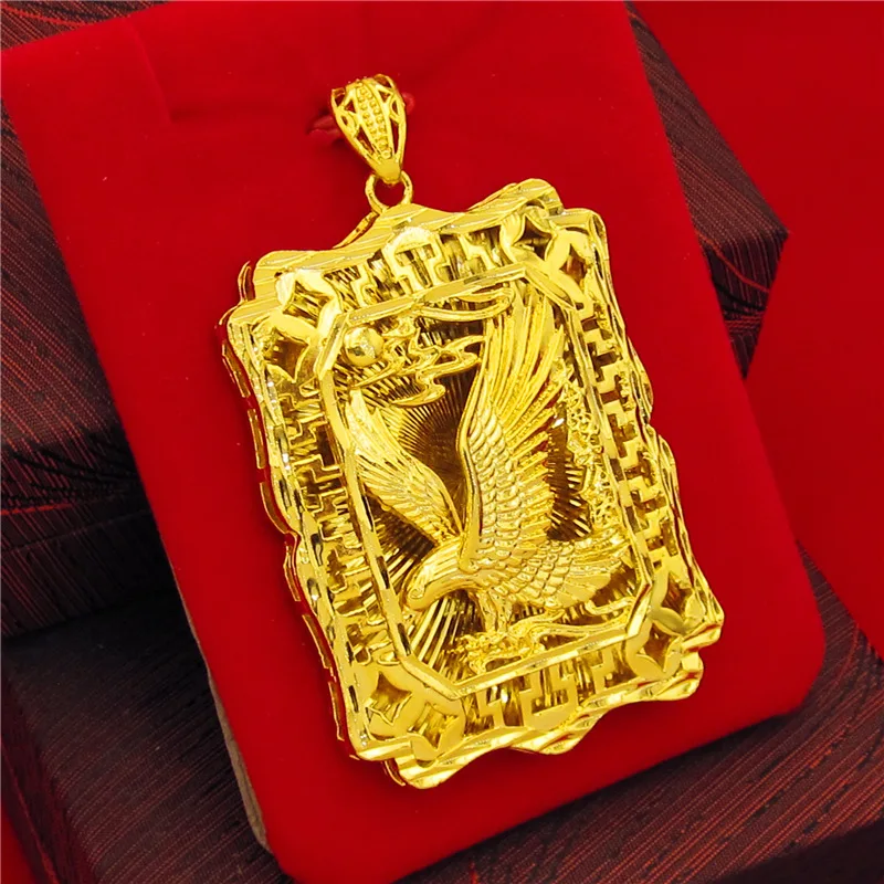 

Spreading Wings Eagle Hollow Square Pendant Rope Chain Necklace Yellow Gold Filled Hip Hop Men Jewelry