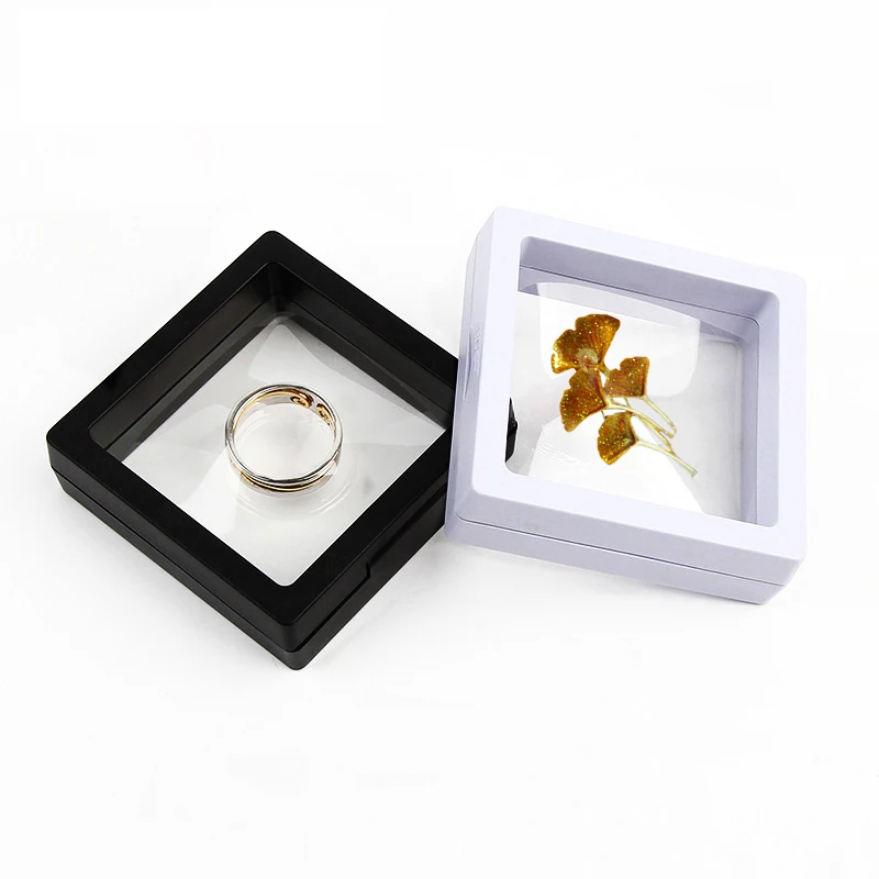 Photo Frame Acrylic Display Holder Display Case DIY Still Life Display Photo Frame PE Film Dustproof Exhibition Decoration Suspended Floating Ring Earrings Display Rack Case