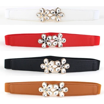 

Ladies Skinny Floral Crystal Buckle Belt Faux Leather Women Elegant Waistband LLBLT0310