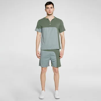 

Fashion Men Irregular Patchwork T Shirt Shorts Sets 2020 Summer New Jogging Sport Short Sleeve T-shirt Hawaiian Tracksuit Set