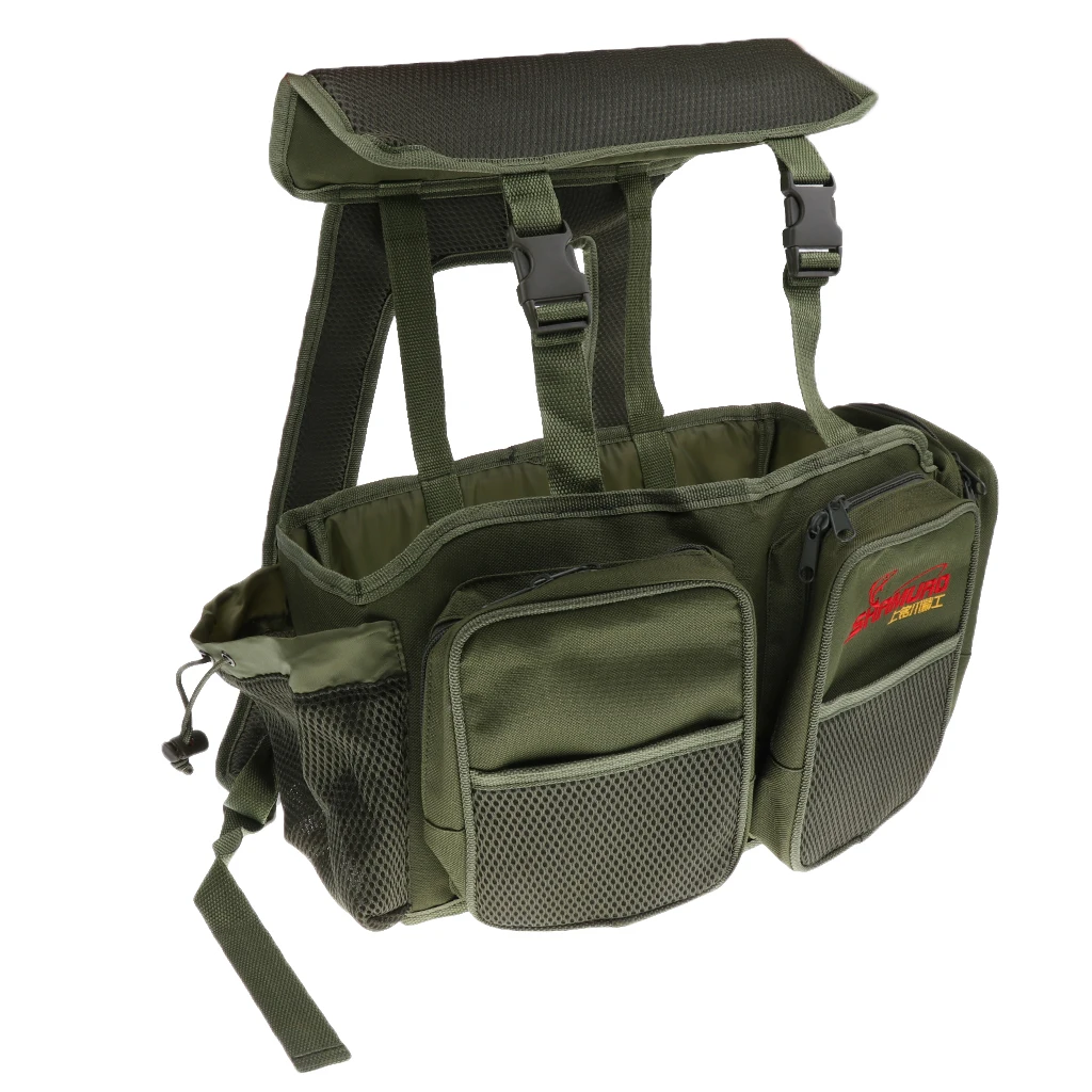 Fishing Seat Box Backpack Fishing Camping Tackle Bag Seat Box Bag Army Green